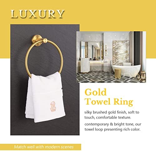 Anel de toalha de mão Gold escovado, AplUsee Sus 304 Solter de toalha redonda de aço inoxidável para o banheiro contemporâneo Banheiro de cozinha Armazenamento de cozinha, montado na parede