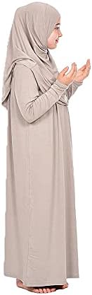 Vestido muçulmano online para meninas, vestido de oração islâmico de manga longa com hijab