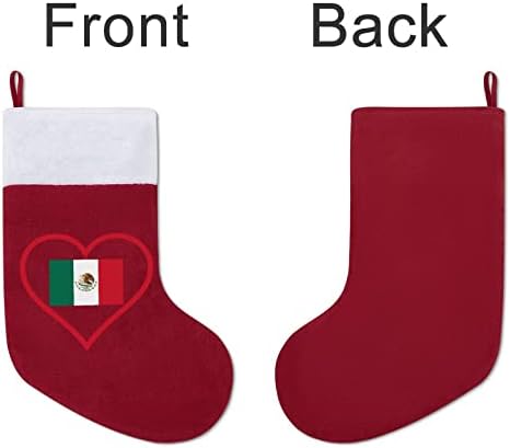 I Love Mexico Red Heart Christmas Stocking Classic pendurou ornamentos de punho branco bolsa de doces