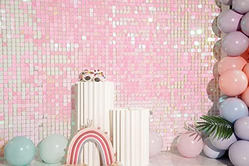 Decoração de painel de parede de lantejoulas quadradas de parede de parede de brilho rosa para casamento,