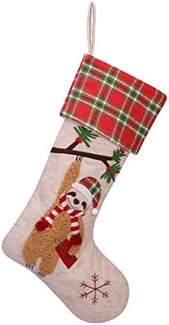 WorldEco Christmas Velvet Stocking Decorações de casa Presentes, Padrão de preguiça de Natal apresenta