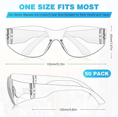 Wfeang 50 pares de óculos de segurança claros para homens, mulheres, Ansi Z87.1 Scratch and Impact