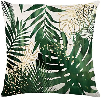 Eeatour Green tropical folhas de linho Tampas de travesseiro de linho conjunto de 4 folhas tropicais decoração
