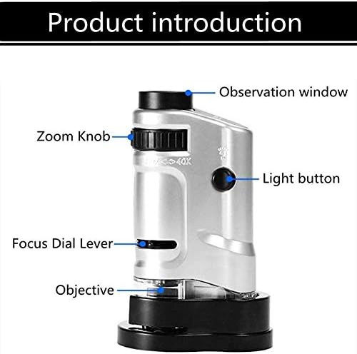 Lupa boutique Glassportable Glass Glass com luz, 20x 40x 40x Zoom Mini Mini -devista portátil Microscópio