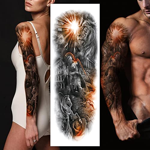 Tatuagem temporária, Pegasus Lion Flower Padrado de tatuagem de tatuagem Fake Tattoo Extra grande tatuagem