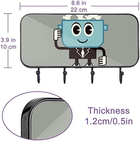 Vioqxi Funny Cartoon Robô Rack de casaco montado na parede com 4 ganchos, ganchos autônomos para pendurar