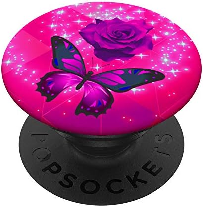 Botão de telefone celular de flor de rosas pop -up Popsockets de borboleta rosa PopGrip: Grip de