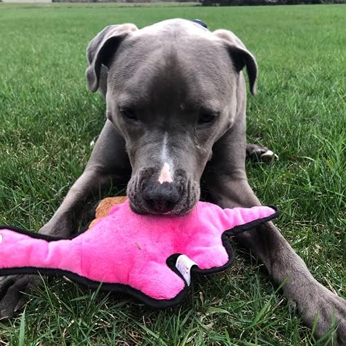Snuggle Puppy Tender -Tuffs Crinkle - Tow Plush Dog Toy - Dinossauro rosa de pescoço longo com som de amassada