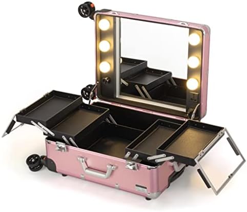 Caso de maquiagem rosa Zlxdp LED Cosméticos LEVA CASE VIAGEM CASA DE BOLGAGEM BOLGAGEBOL Caixa de ferramentas