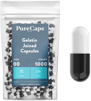 PureCaps EUA - Tamanho 00 Cápsulas de pílula de gelatina preta/branca vazia - dissolução rápida e facilmente