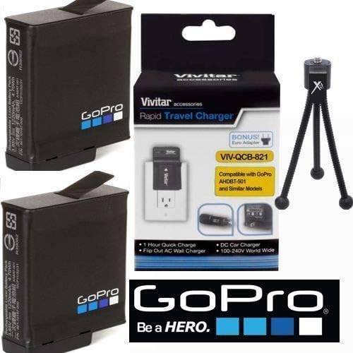 2 AABAT-001 Original GoPro Bateries Tripé Fast Charger para GoPro Hero7 Black, Hero 6, Hero 5