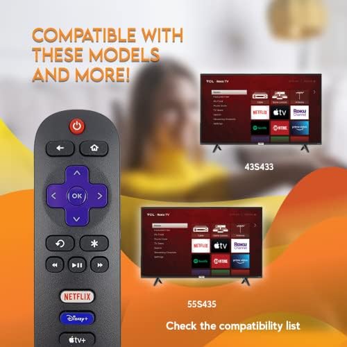 Ceybo OEM 21001-00071 Controle remoto para a TV TCL ROKU Inclui Netflix, Disney+, Apple TV e HBOMAX
