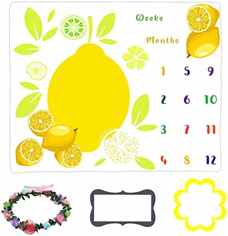 Lylycty Monthly Baby Milestone Planta para meninos meninas, fruta amarela Fruta do bebê Idade do cobertor cobertor