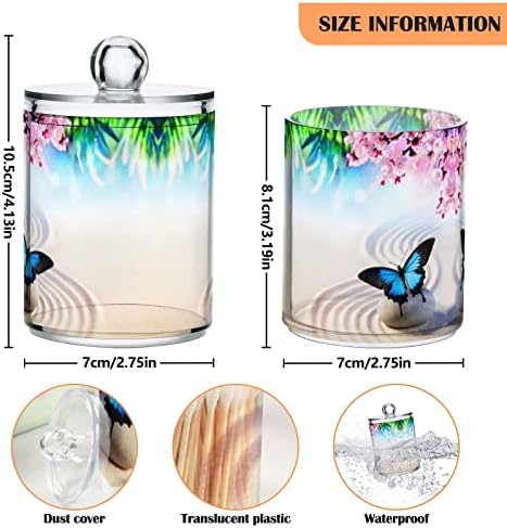Yyzzh Butterfly Rock Wave Cherry Blossom Design Zen 4 Pack Pacote Qtip Dispenser para algodão Swab Ball