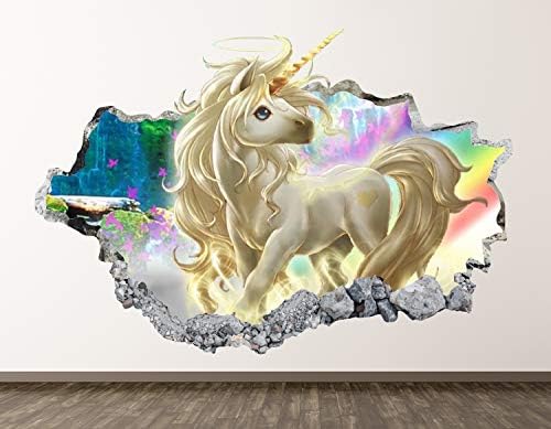 West Mountain Unicorn Wall Decalt Art Decor 3D Smashed Kids Fantasy Sticker Mural Girl Girl Gift BL05