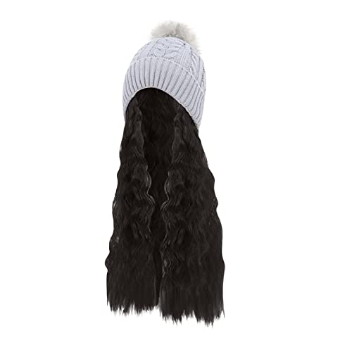 Gorro com cabelo preso para mulheres malha gorro de inverno chapéu de lã bobina de cabelo ondas