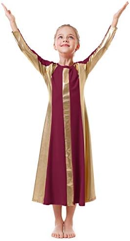 Ibakom Girls Gold Gold Gold Louvor Dobe Vestres Locurgia Liturgical Loose Fit Fitle Long Color Block Adoração