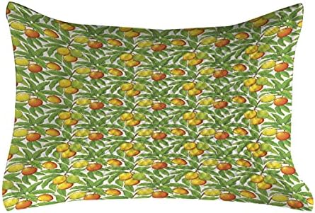 Ambesonne Fruit acolchoado na capa de travesseira, silhuetas maduras de manga em galhos frondosos padrão