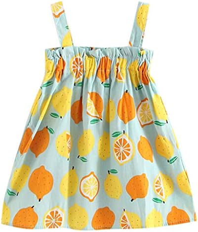 Fonma criança criança bebê meninas limão estampa de limão mangas tira de vestidos de princesa
