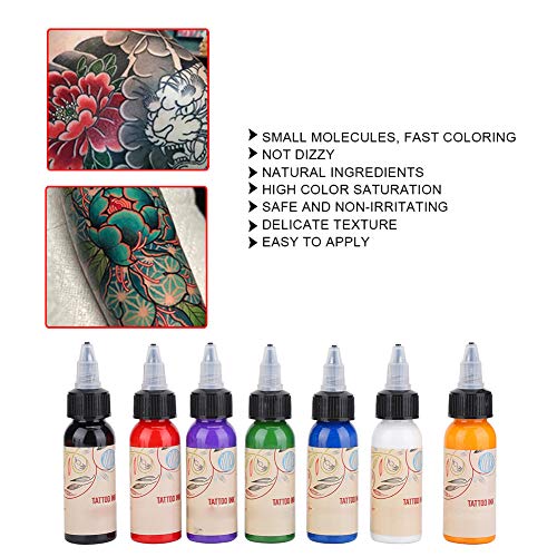 7Colors Professional Portable Body Tattoo Ink Kit, Longo duradouro, fácil de colorir, não desbotamento, seguro,