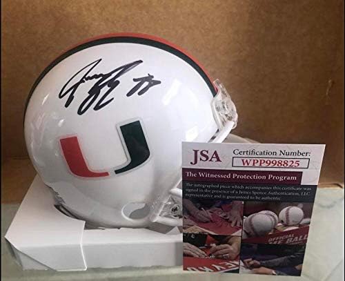 Jeremy Shockey Miami Hurricanes assinou o Mini Capacete Auto JSA testemunhou
