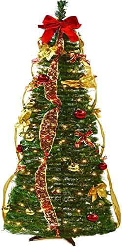 Árvore de Natal de 6 pés Pop up com luzes, árvores de Natal artificiais pré-iluminadas, árvore de Natal dobrada