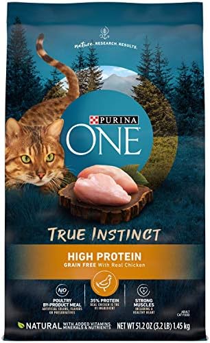 Purina Um alimento natural de gato seco natural, de alta proteína e grãos, instinto com frango real - 3,2 lb.