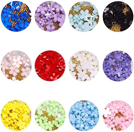 4 caixas 3D Flor Unhel Charms com miçangas de caviar de metal, bola de arte de pregos de pregos acrílicos para manicure