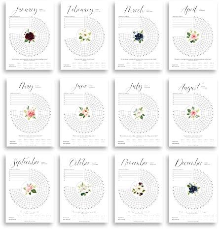 Coleções de Bliss Habit Tracker Calendário Notepad, Floral Botanical, Binding Gold Spiral, Jornal Mensal