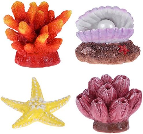 Ueetek 4 embalagem artificial planta coral seastar decoração de casca de aquário reef ornamento resina artesanato