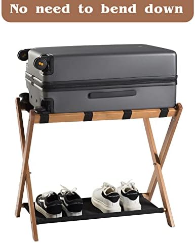 Rack de bagagem de Goodone para quarto de hóspedes, banda de madeira de duas camadas Stand dobrável,