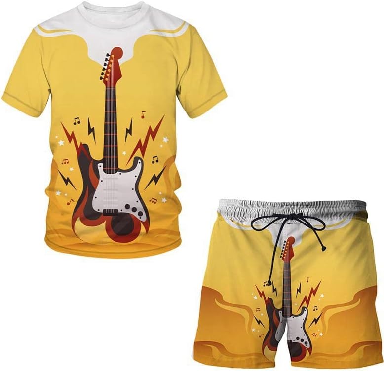 Mens 2 peças Música de fitness Música 3D Digital Printing Shorts Conjuntos de traaces T T Shirts+Calças
