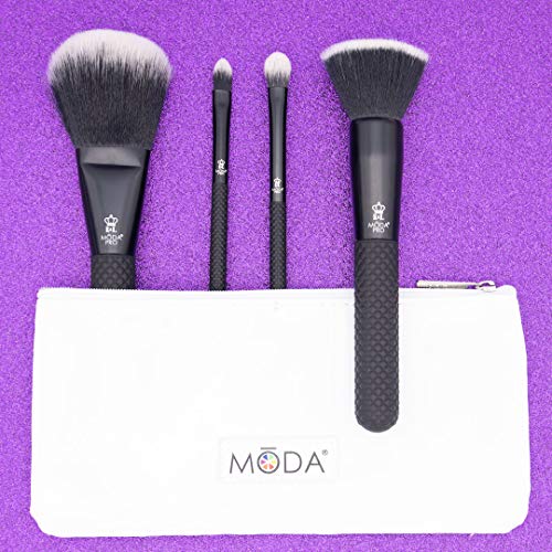 Moda Pro Complete 5pc Makeup Brush com bolsa, inclui pó plano, liquidificador, corretivo e shader, preto