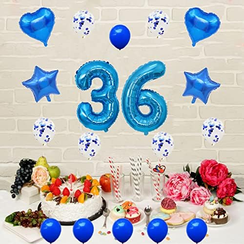 Azul Número 36 Conjunto de balões - 32 polegadas 36 Balloon Star Foil Mylar Confetti Latex Balão para meninos