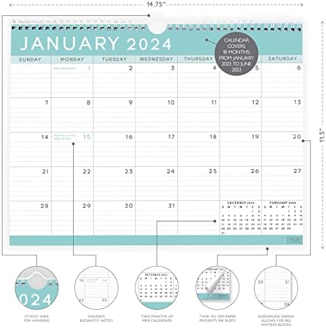 S&O Basic Business Business Wall Calendar de janeiro de 2023 -Jun 2024 - Calendário mensal de rasgo para cargo