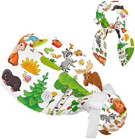 Cores Floral Butterfly Working Hat Cap com botões e cabelo arco -arco para enfermeiro e médico