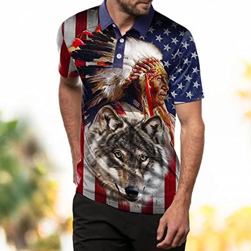 HDDK Camisetas Polo patrióticas para homens, American Flag étnico Indian Indian Tops Summer Summer