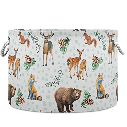 VISESUNNY Animal Urso Deer Fox Deer Cone de cestas de lavanderia Caixa de armazenamento de armazenamento