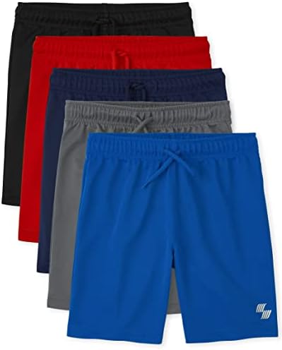 Os shorts de basquete atléticos dos garotos do local infantil, preto/maré/vermelho/azul/cinza 5-pacote,