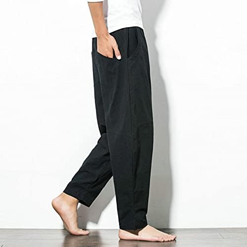 Moda Womens Summer Long Pants, Solid Casual Palazzo Troushers Linho de algodão Lounge Diário Pant reto