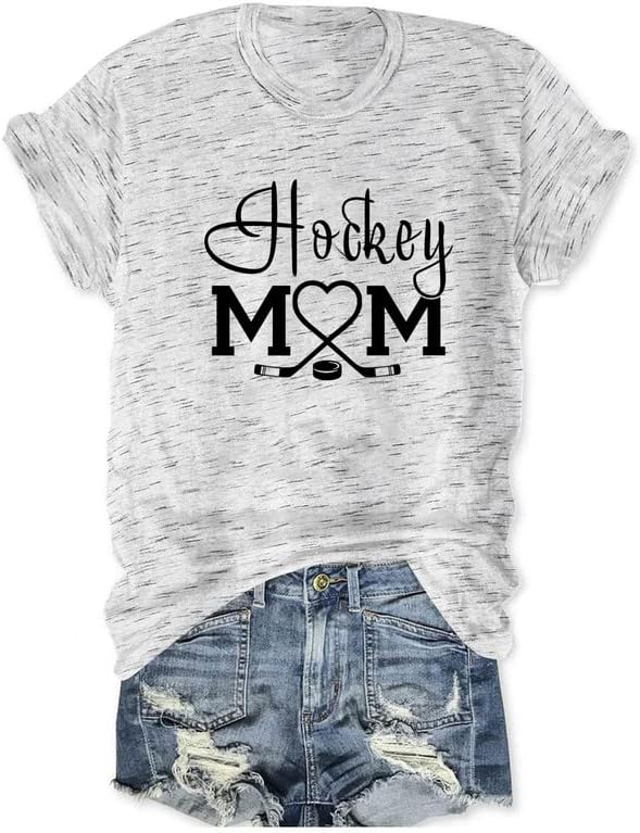 T-shirt de mamãe de hóquei para mulheres fofas coração graphic streve summer tee casual tops soltos
