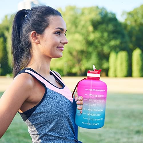 Garrafa de água de galão motivacional Quifit - com palha e marcador de tempo BPA GRÁTIS