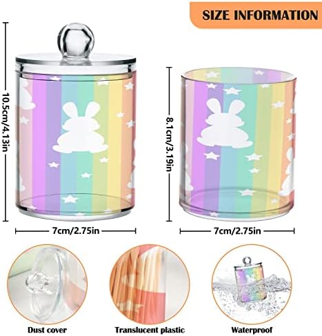 Kigai 2pcs Páscoa Rainbow Rabbit Qtip Dispenser com tampas - 14 oz de armazenamento de banheiro Conjunto