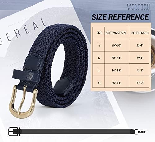 WerForu Braided elástico cinturões para mulheres homens esticar cinturão de golfe com fivela de ouro