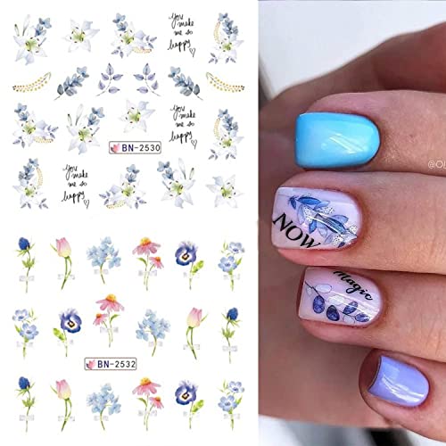 12 lençóis Flower Nail Art adesivos Decalques de água floral Decalques de unhas Supplies de unhas Primavera