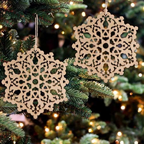 Sewroro Wooden Snow Flakes Ornamentos de Natal: 10pcs Cutos de madeira inacabados Os enfeites