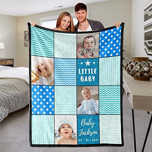 Foto personalizada cobertor personalizado bebê menino nome ano ano cobertor colagem de memória manta de
