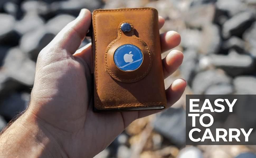 Carteira Atom Airtag - Ditente de cartão de crédito de couro genuíno minimalista com tecnologia