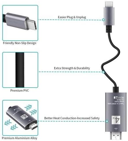 Cabo de ondas de caixa compatível com Samsung Galaxy Tab S3 - Cabo SmartDisplay - USB tipo C para HDMI,