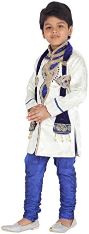 Ahhaaaa Kid'stnic Indian Sherwani e calças para meninos algodão de seda, bordado de trabalho à mão